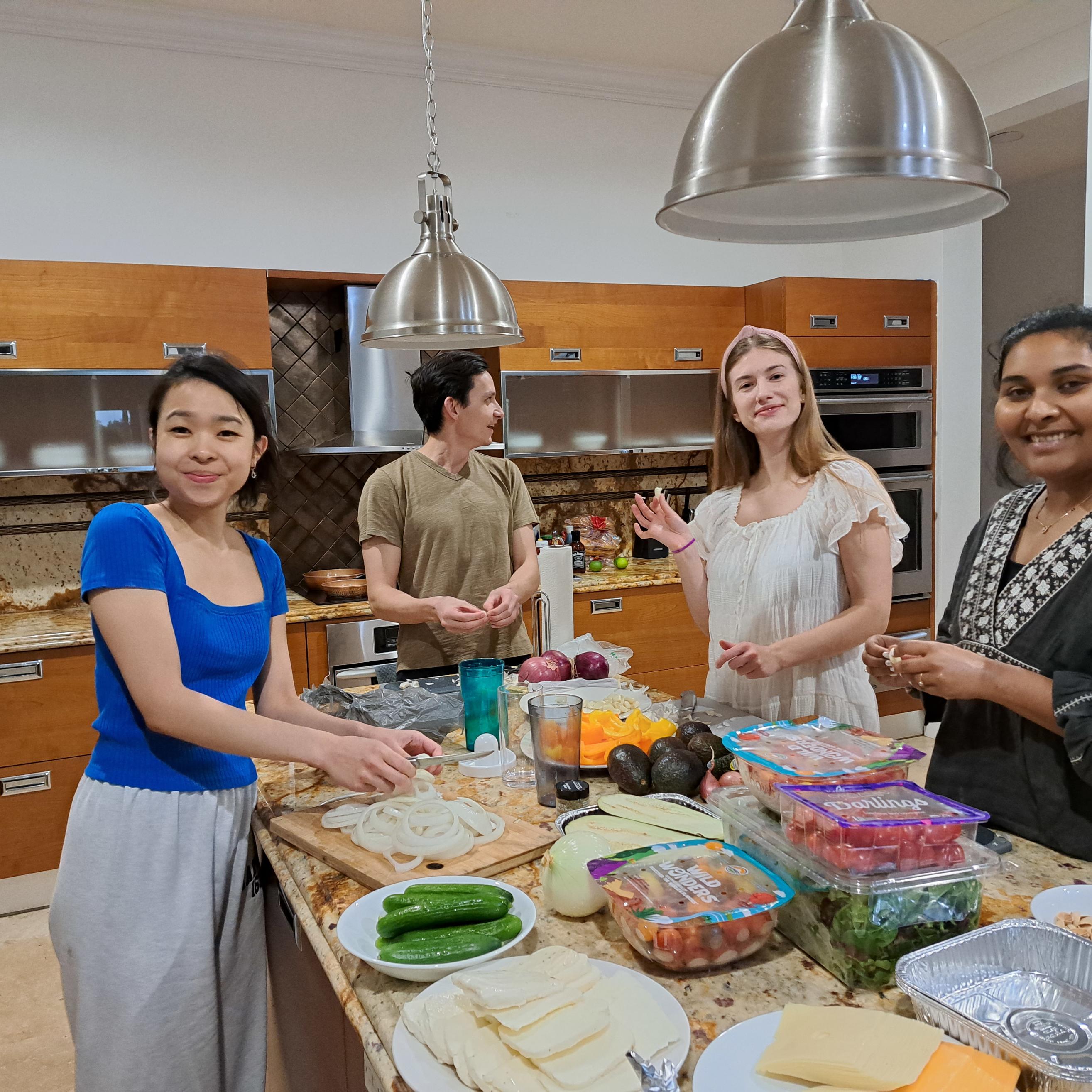 group preparing for dinner
