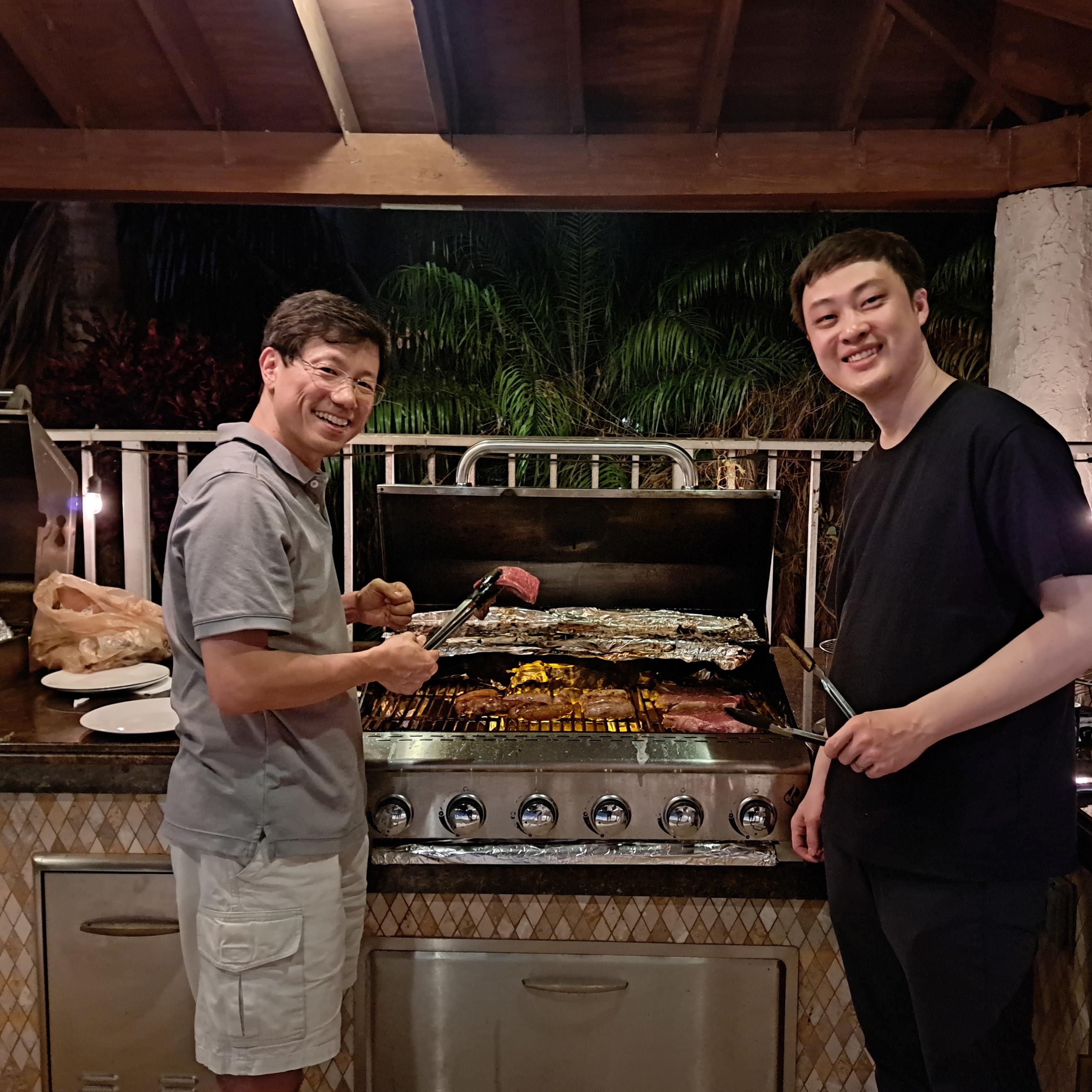 Hu and Peter grilling for the barbecue