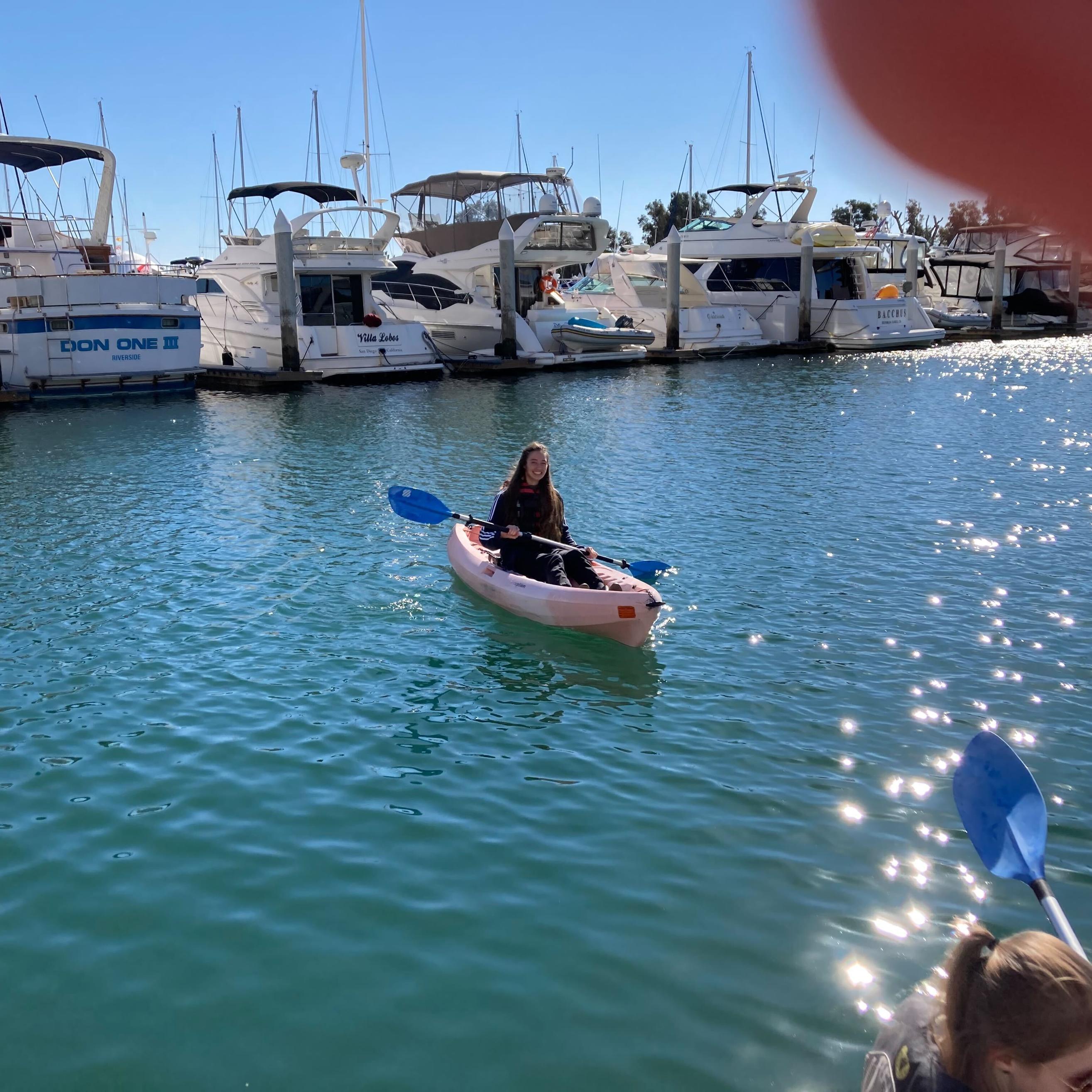 lab member kayaking